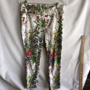 Soft Surroundings In Bloom Ankle Pants Floral Garden White Pull On Stretch Med